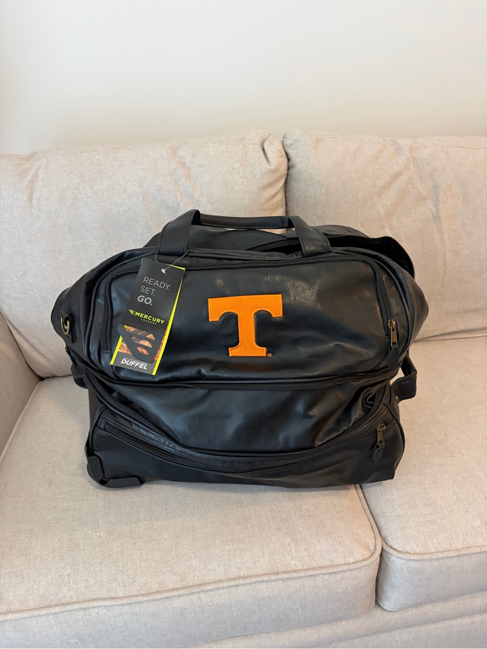 Tennessee Black Leatherette Duffel Bag with Orange 'T' Accent